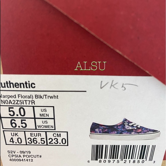 VANS Authentic Warped Floral Black Canvas Women’s Sneakers Size 7 9 VN0A2Z5IT7R - Picture 10 of 11